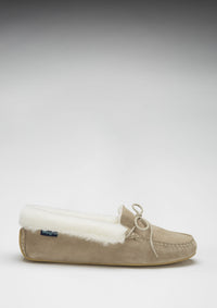 Women's slippers, sheepskin, taupe suede