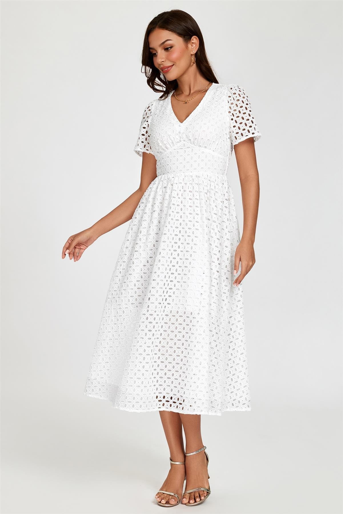 Broderie Anglaise Midi Dress In White