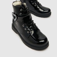 Lelli Kelly Black Patent Winter Boots Diamante Stella Heart Girls