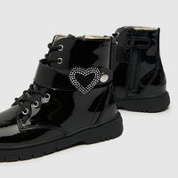 Lelli Kelly Black Patent Winter Boots Diamante Stella Heart Girls