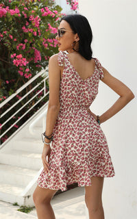 Pretty Rose Floral Print Strappy Bardot Mini Dress In Pink