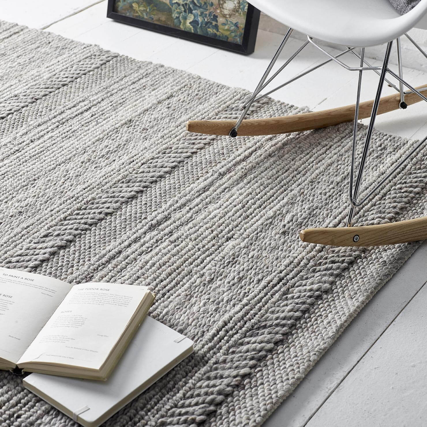 Chunky Handwoven Natural/Grey Wool Knitted Rug