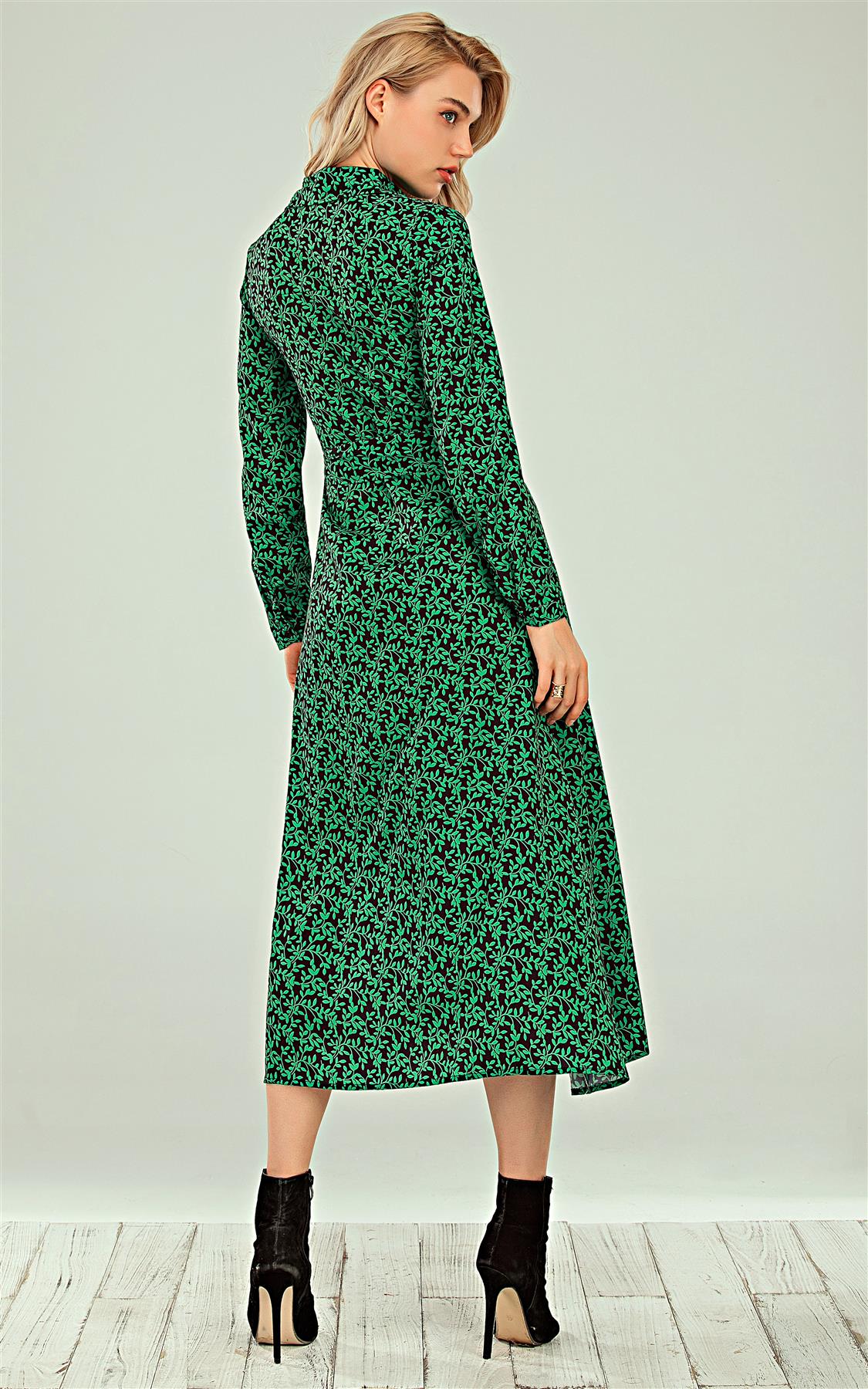 Shirt Midi Dress In Green leaf Print