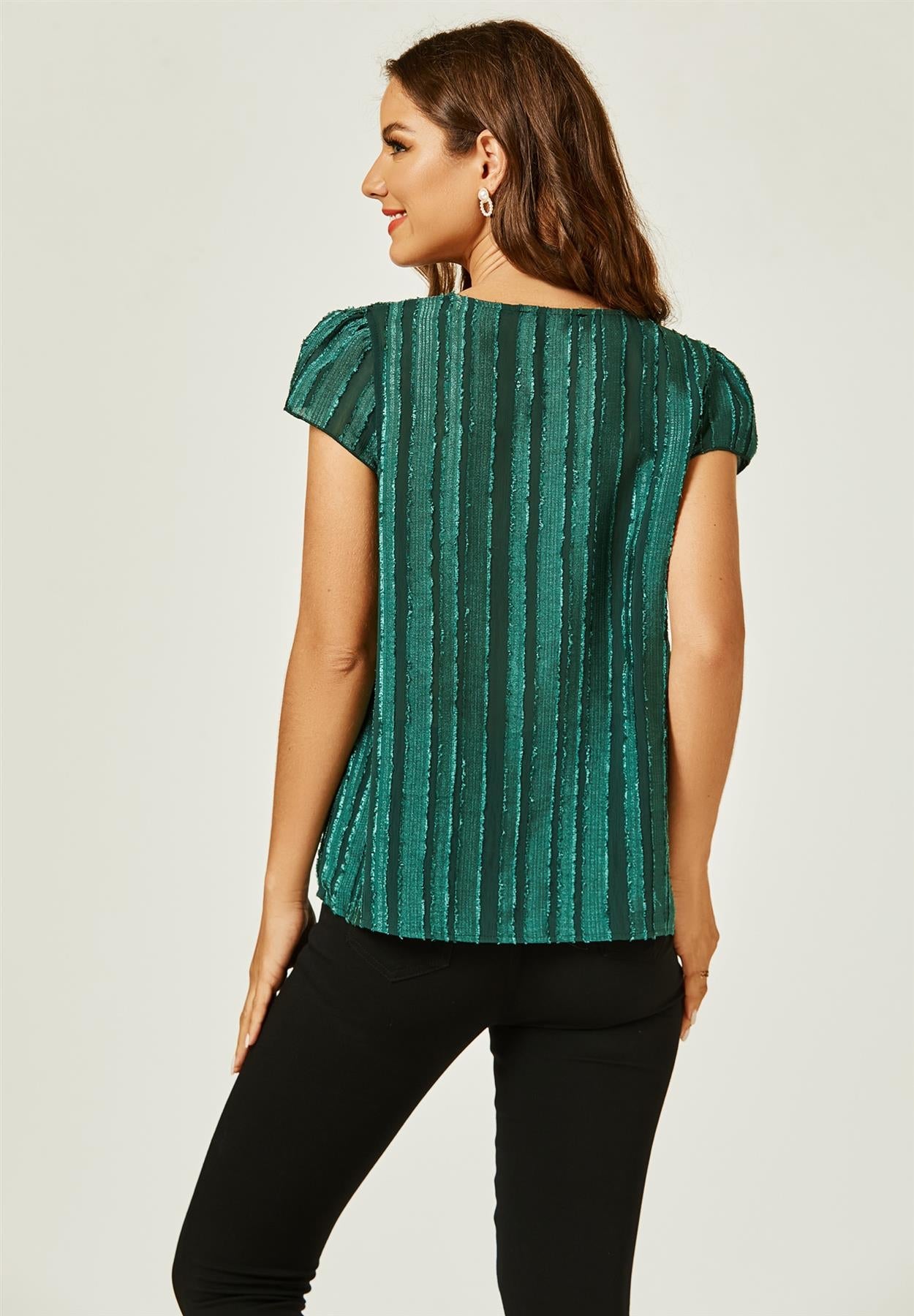 Flocked Tulle Sheer Top In Green