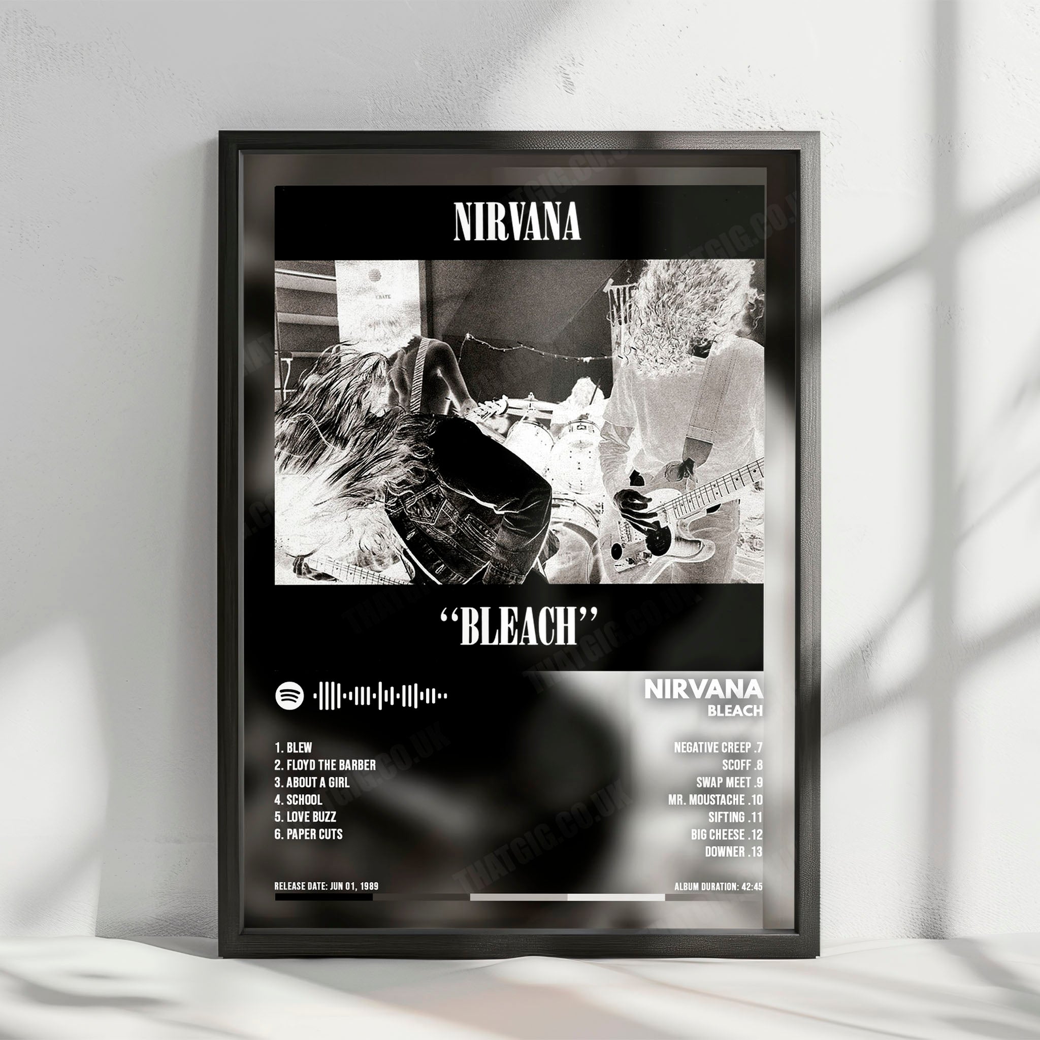 Nirvana "Bleach" Album Cover Poster - with Complete Tracklist