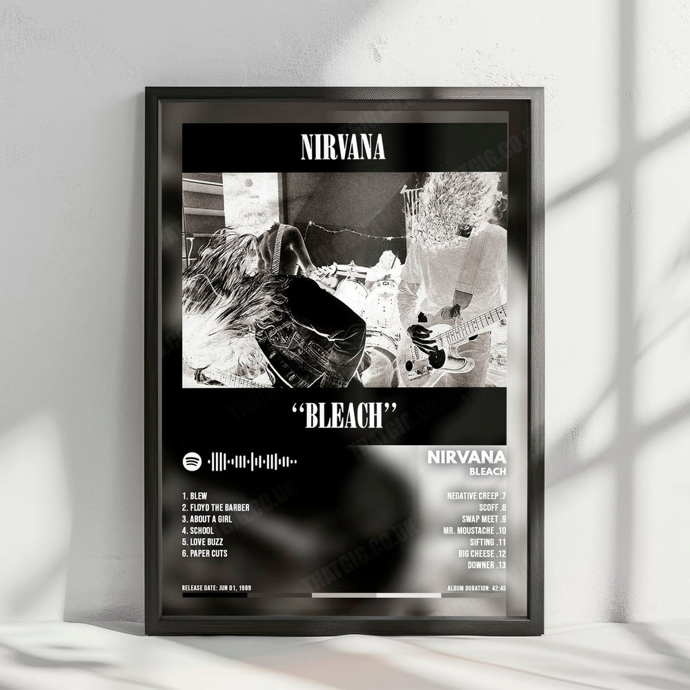 Nirvana "Bleach" Album Cover Poster - with Complete Tracklist