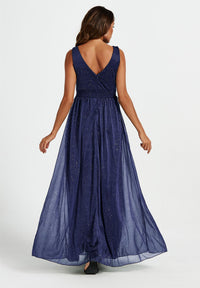 Sparkly V Neck Bridesmaid Maxi Dress In Navy