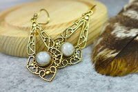 Mandala Brass Earrings with Gemstone Drop - Elegant boho-style brass earrings.