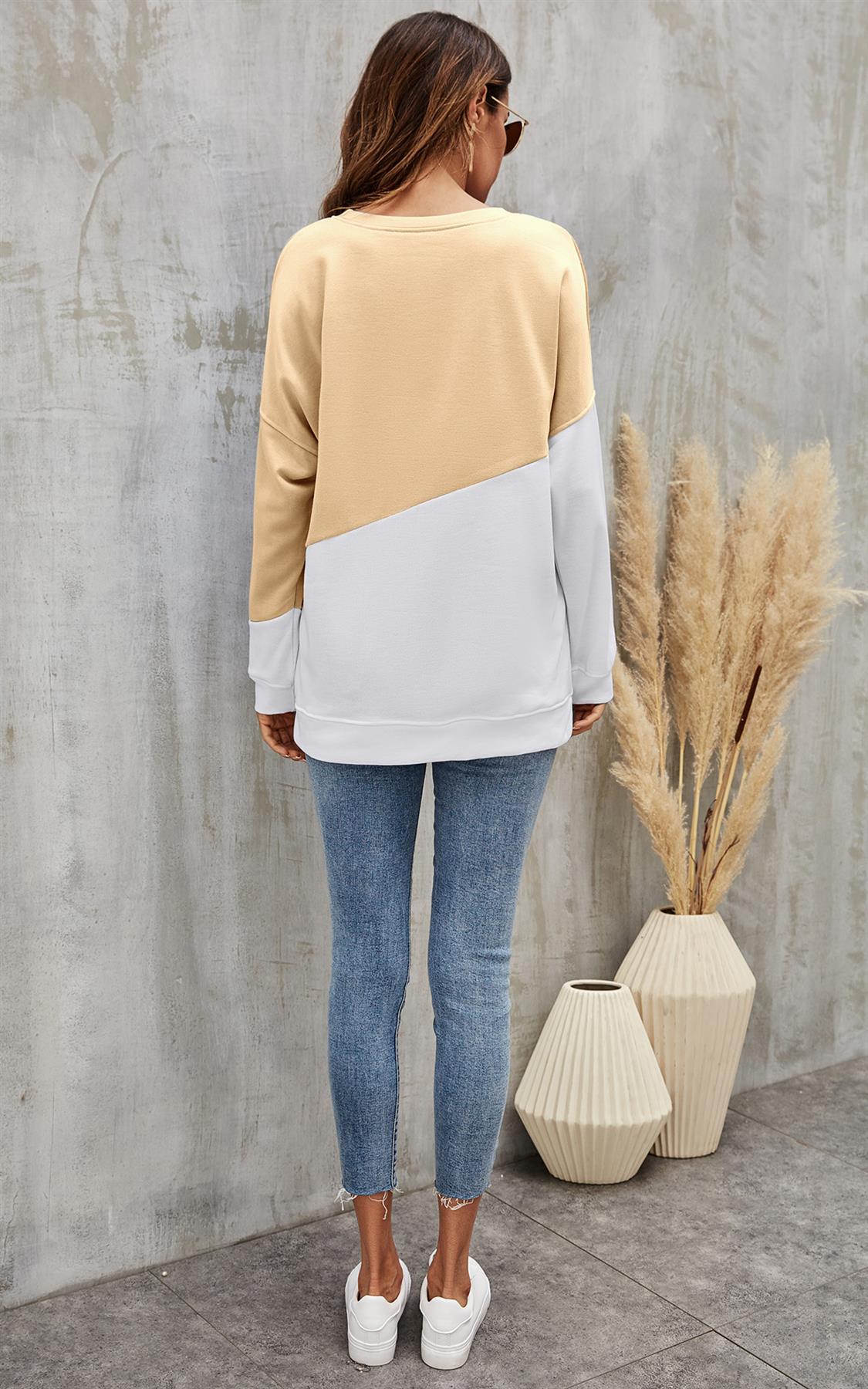 Beige & White Block Colour Top