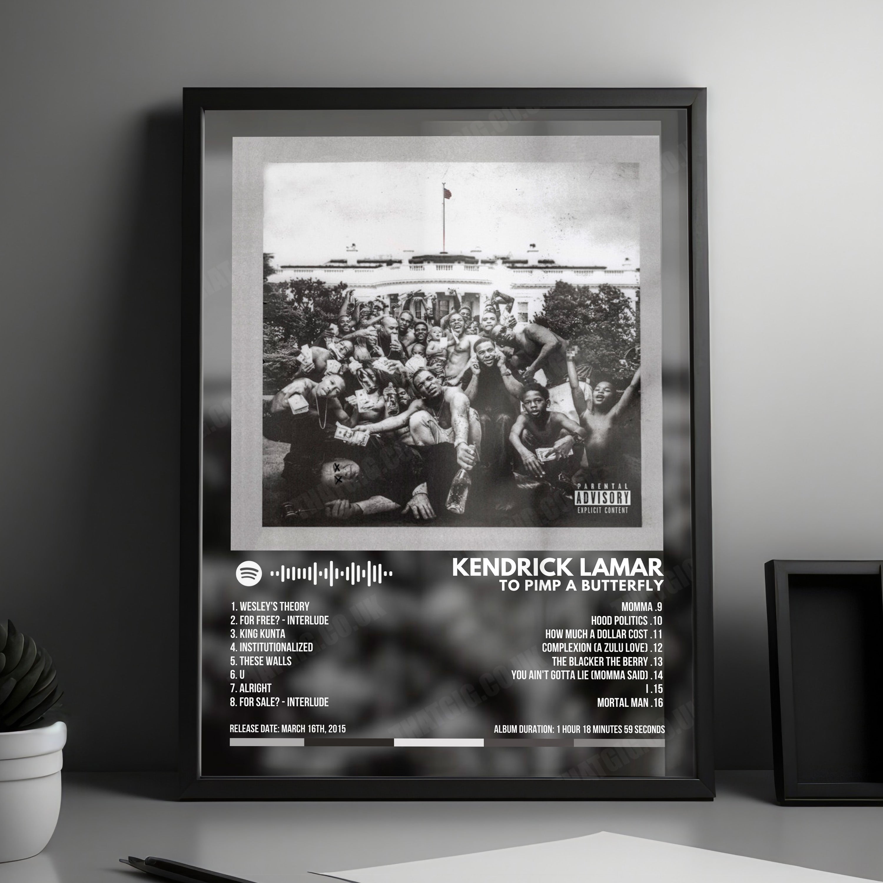 Kendrick Lamar "To Pimp A Butterfly" Album Cover Poster - with Complete Tracklist