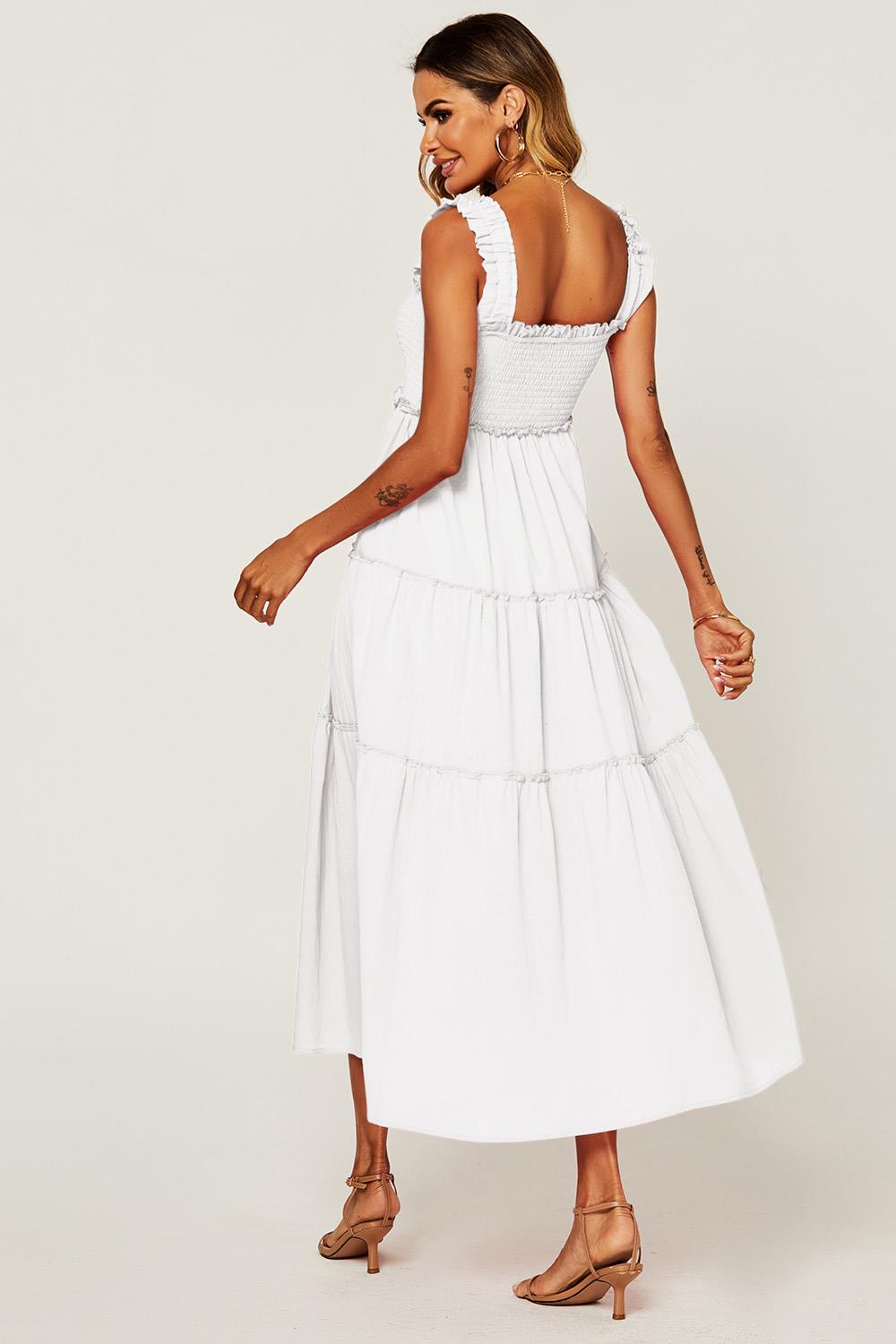 Hem Detail Tiered Maxi Dress In White