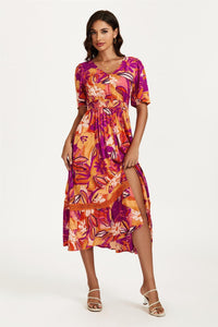 Floral Print Button Down Maxi Dress In Pink Orange