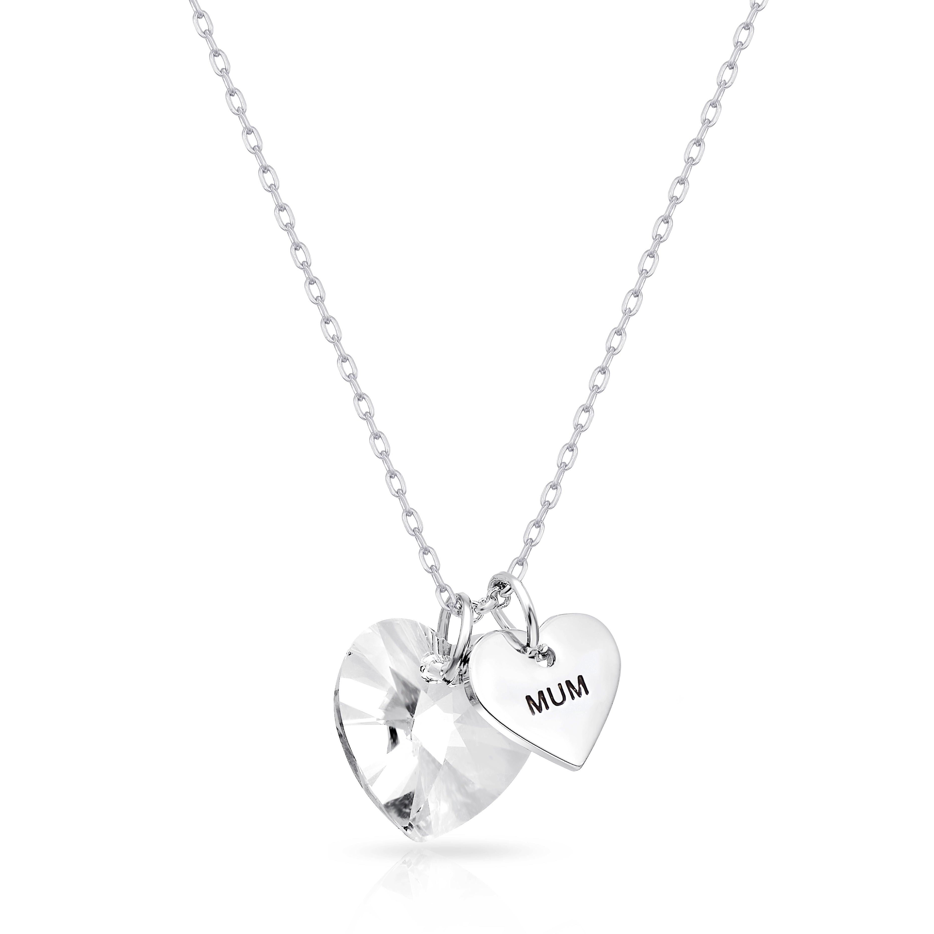 Mum Heart Necklace Created with Zircondia® Crystals