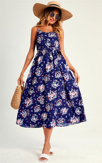 Flora Print Strap Midi Dress In Blue