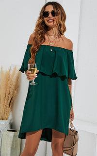 Bardot Frill Off Shoulder Mini Dress In Green