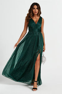 Sparkly V Neck Bridesmaid Maxi Dress In Green
