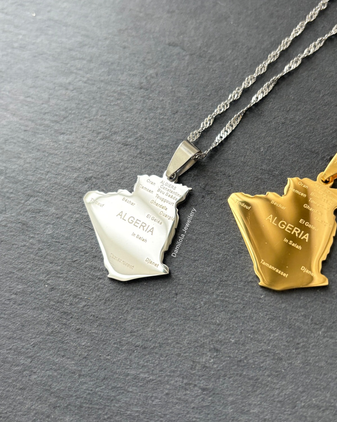 Algeria Engraved Map Necklace - Gold/Silver