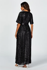Wrap Style Sequin Maxi Dress In Black