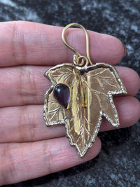 Brass Leaf Dangle Earrings - Nature-Inspired Brass Leaves with Blue Lapis/Labradorite Accents.