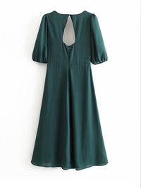 Midi Dress With Drape Sleeve In Green