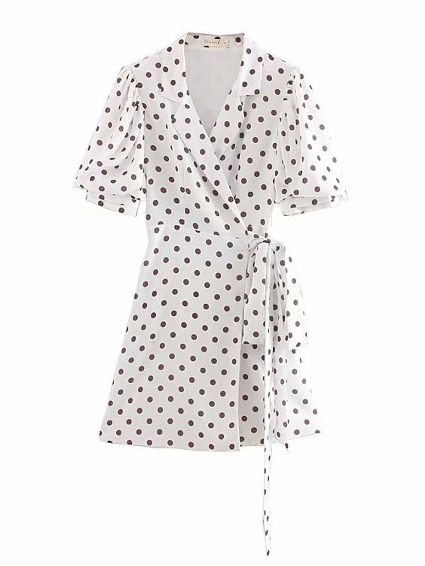 Puffy Sleeve Wrap Mini Dress Blazer D...