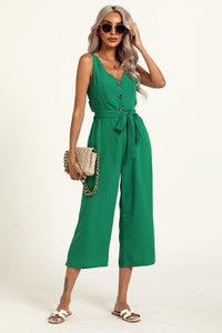 V Neck Cut Detail Jumpsuit In Green