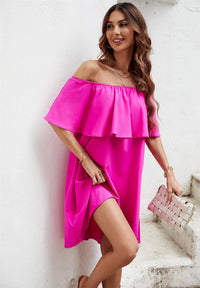 Bardot Frill Off Shoulder Mini Dress In Magenta