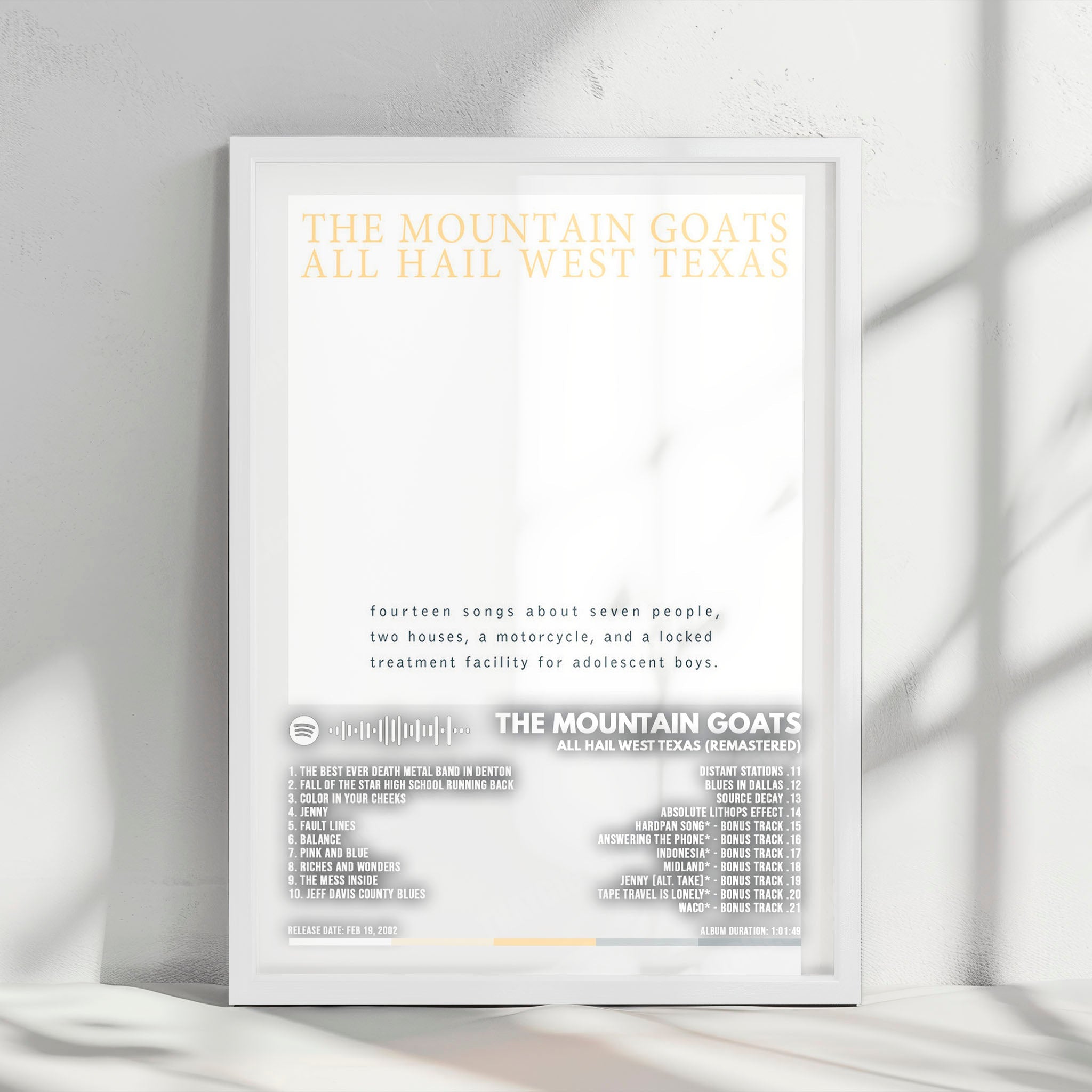 Mountain Goats "All Hail West Texas" Album Cover Poster - with Complete Tracklist
