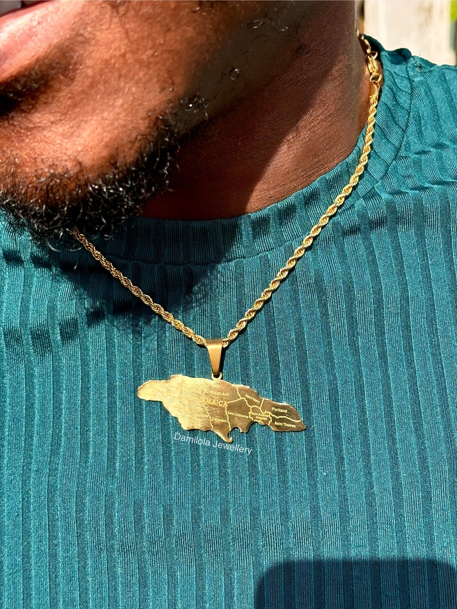 *NEW* Big Jamaica ‘14 Parish’ Engraved Map Necklace