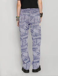 Unique 'Peace' Laser Print Jeans in Light Blue – One-of-a-Kind Vintage Style