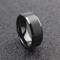 The Capella - 8mm Brushed Black Tungsten Bevelled Edge Ring