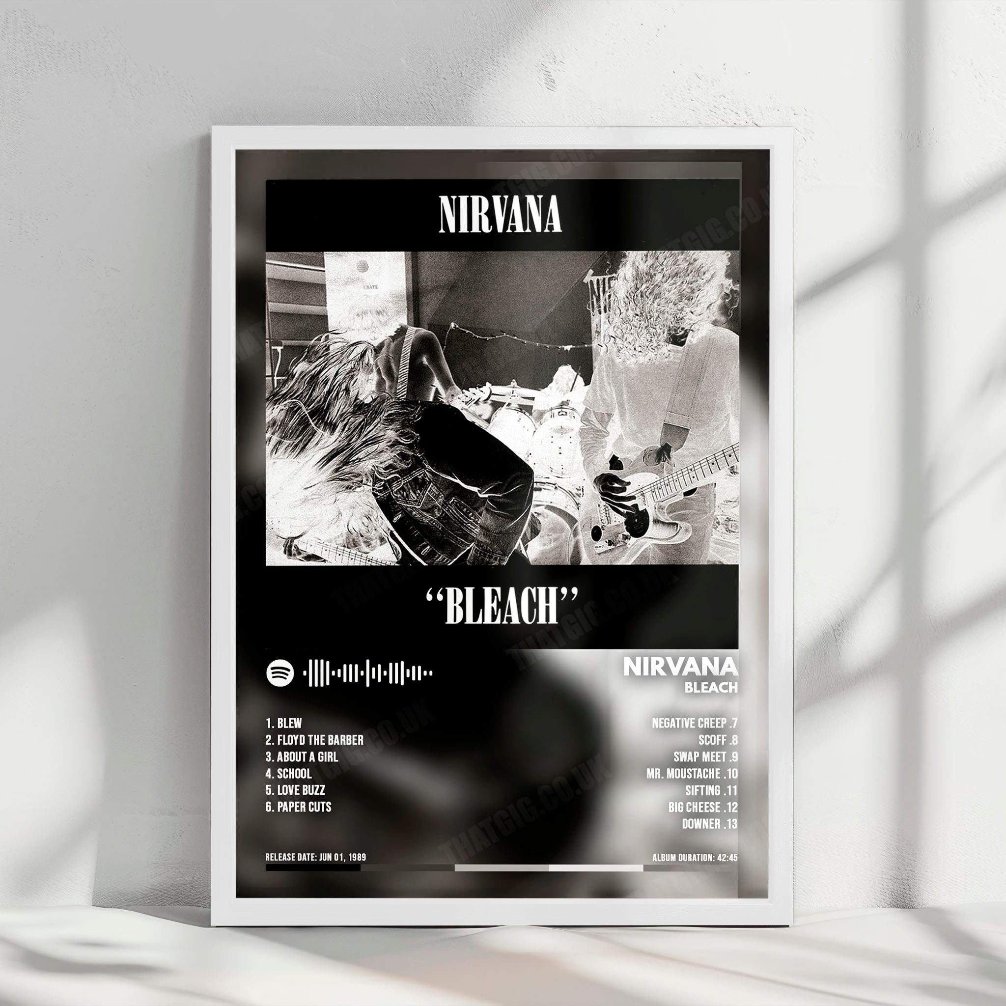 Nirvana "Bleach" Album Cover Poster - with Complete Tracklist