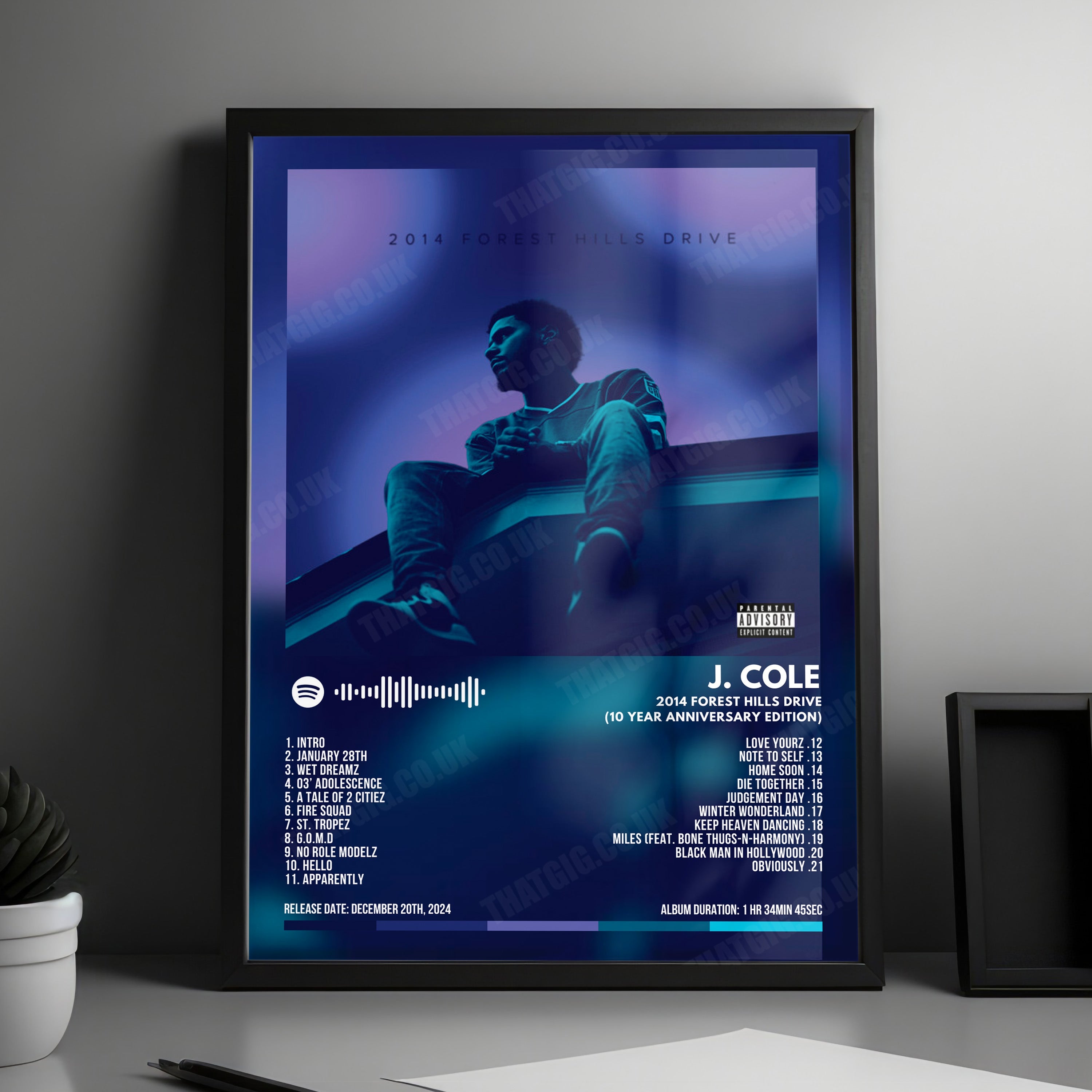 J. Cole "2014 Forest Hills Drive (10 Year Anniversary Edition)" Album Cover Poster - with Complete Tracklist