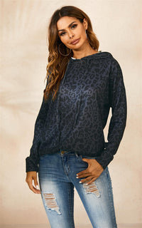 Hoodie Top In Charcoal Grey With Black Animal Print