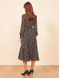 Wrap Midi Dress In Black Polka Dot