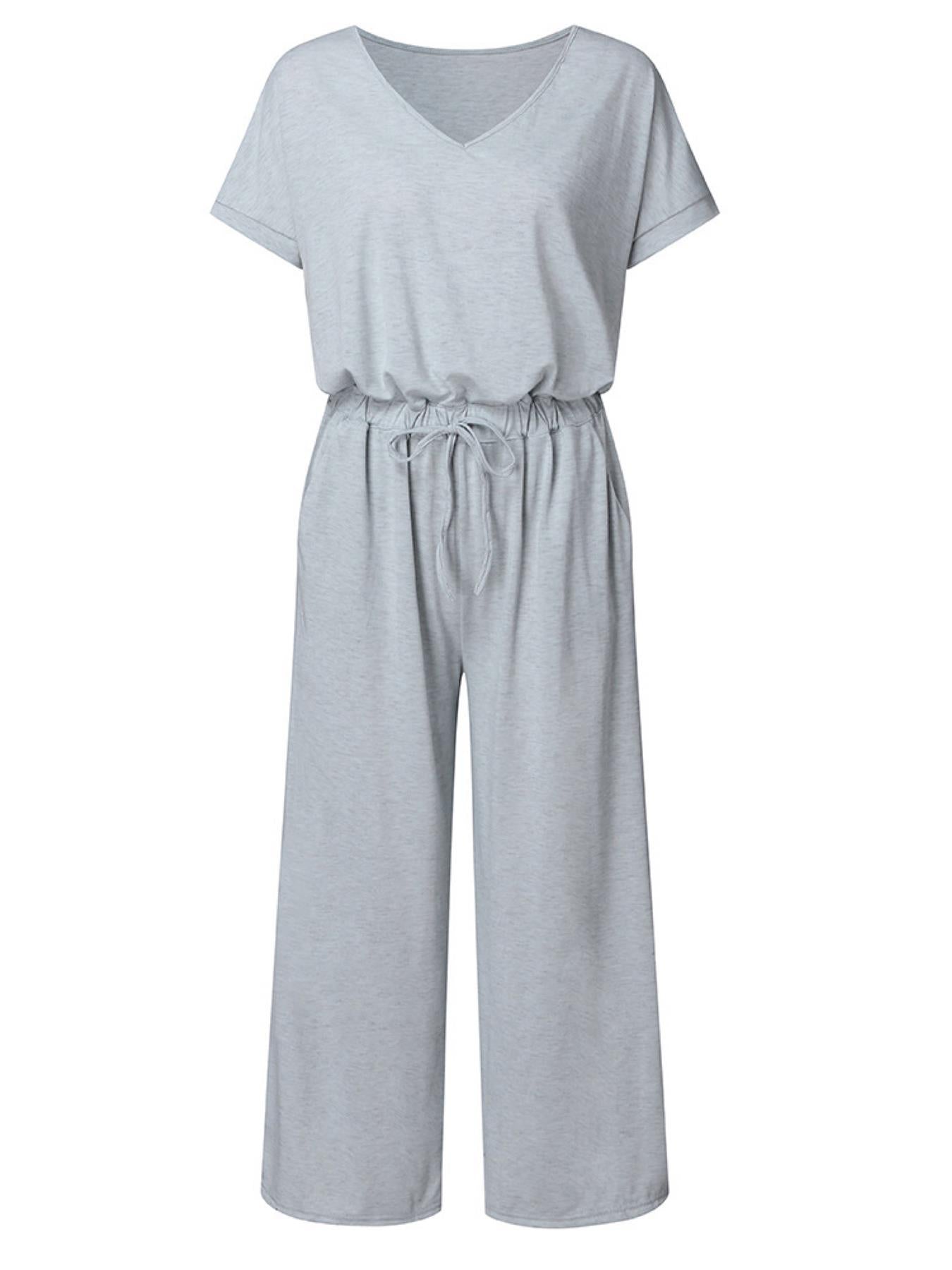 Light Grey Loose Jumpsuit With Short Sleeve