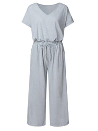Light Grey Loose Jumpsuit With Short Sleeve