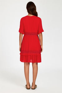 V Neck Lace Mini Dress In Red