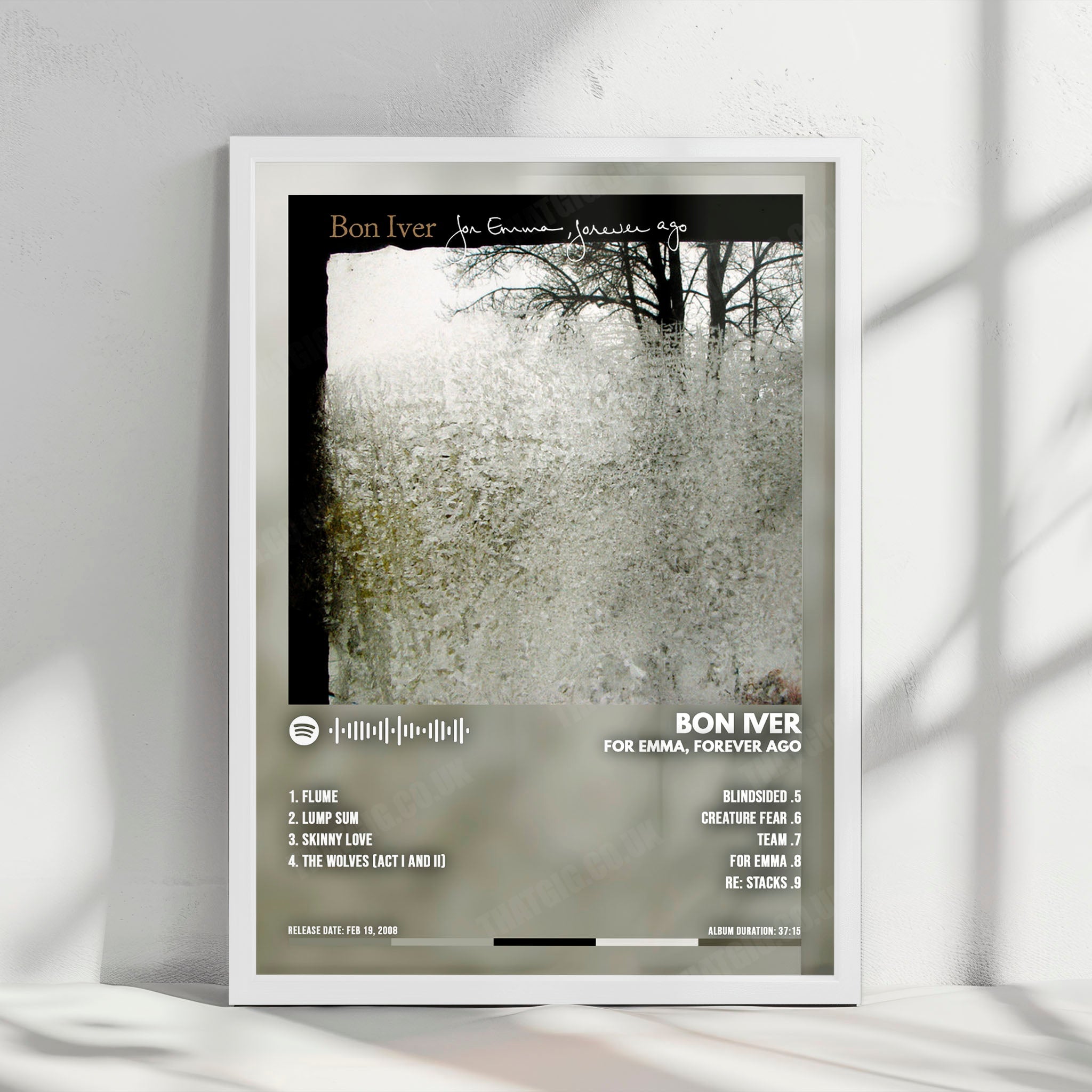 Bon Iver "For Emma, Forever Ago" Album Cover Poster - with Complete Tracklist