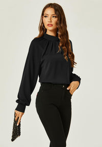 Halter Neck Long Sleeve Blouse Top In Black