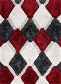 3D Red Geometric Shaggy Rug - Contemporary Luxury for Your Home