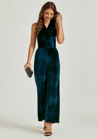 Velvet Wrap Jumpsuit In Teal