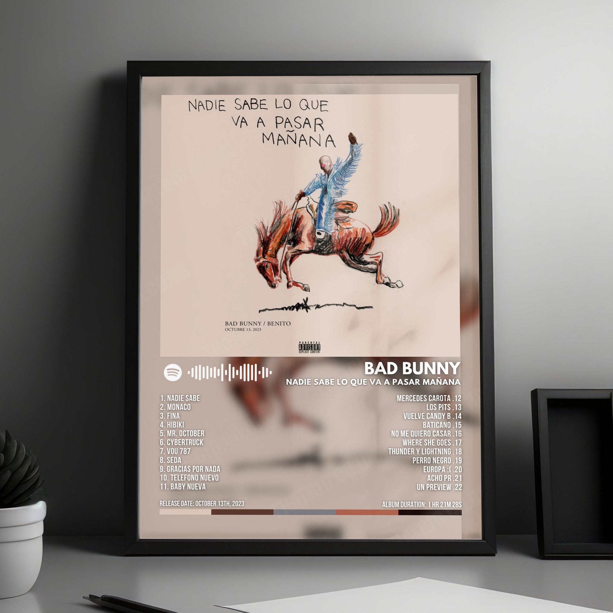 Bad Bunny "Nadie Sabe Lo Que Va a Pasar Mañana" Album Cover Poster - with Complete Tracklist