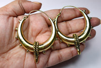 Steampunk Brass Spike Hoop Earrings - Chunky brass hoops with spike details and a bold steampunk aesthetic.