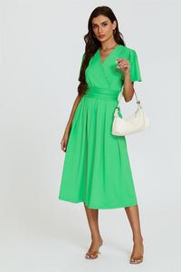 Angel Sleeve Jersey Midi Dress In Green