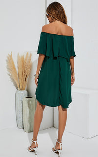 Bardot Frill Off Shoulder Mini Dress In Green