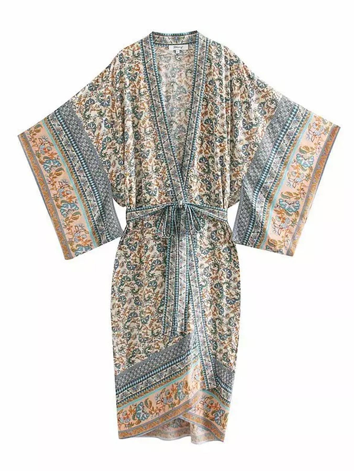 Relaxed Cotton Kimono In Blue Floral
