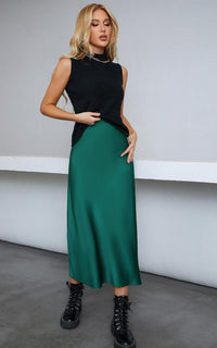 Black Knit top 2-IN-1 Forest Green Midaxi Slip Dress