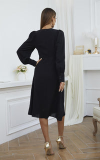 Keyhole Neck Midi Dress In Black
