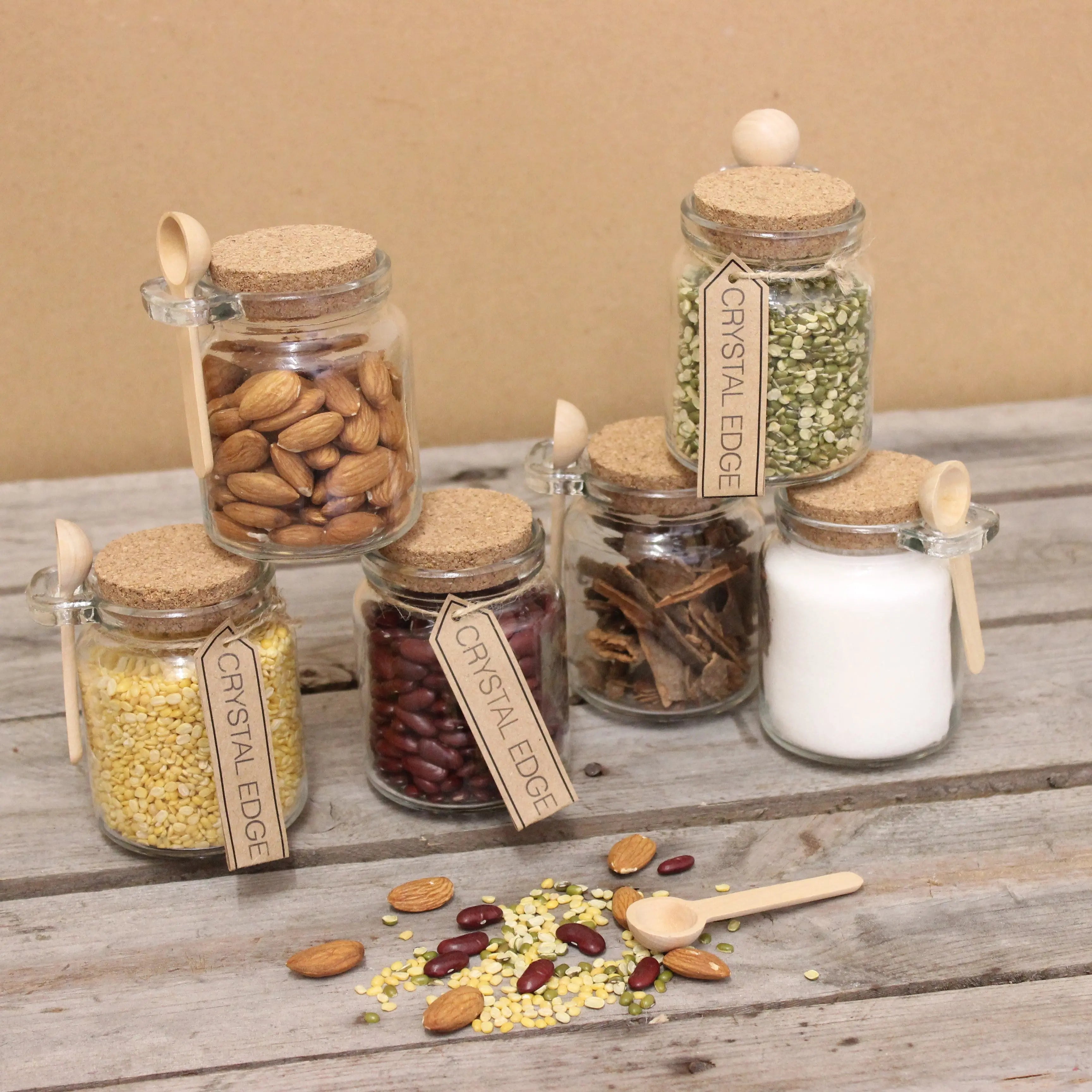 General Store Set of 6 Stylish Glass Storage Jars with Spoon